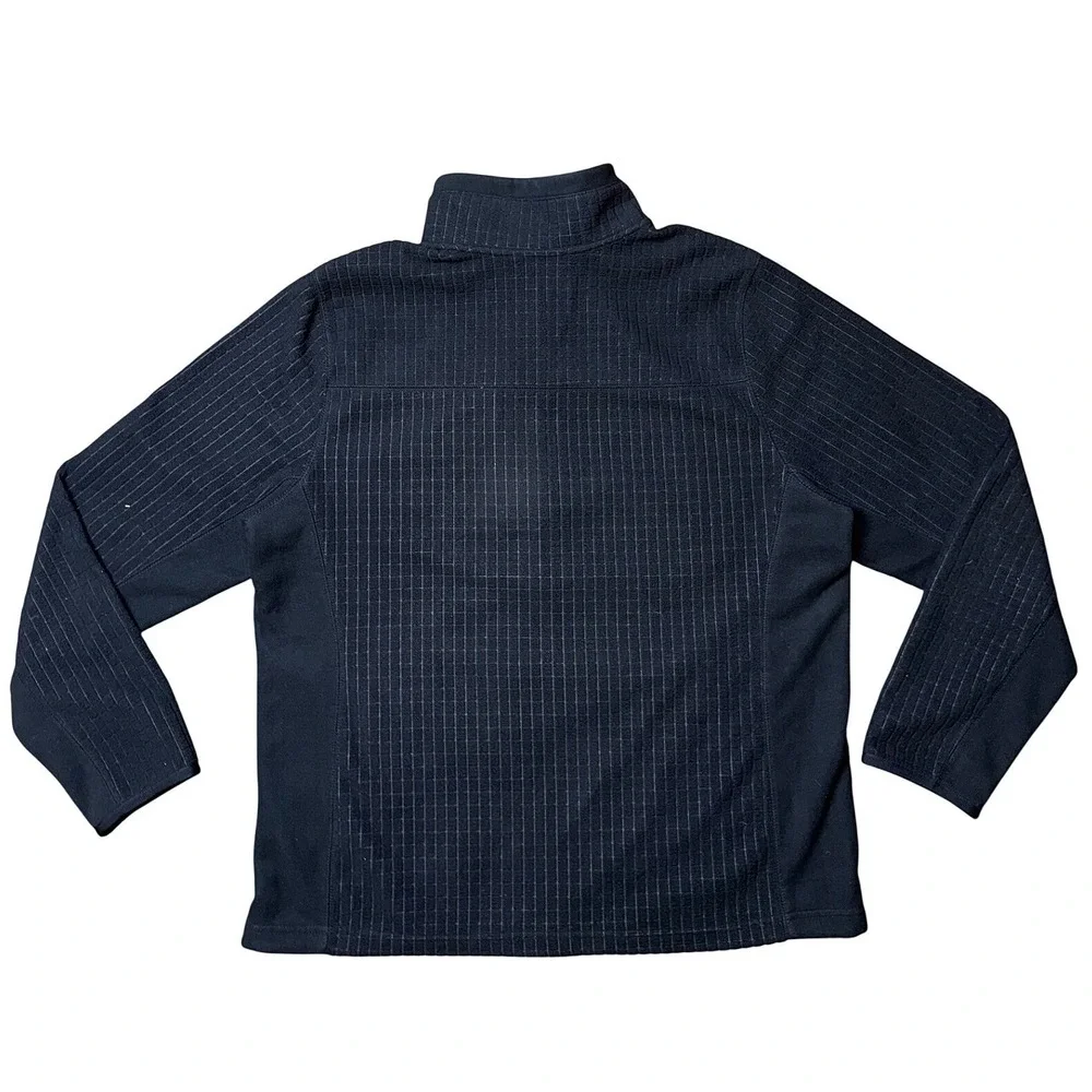 LL Bean Mens Quarter Zip Grid Fleece Pullover Black‎ Textured Jacket 1333